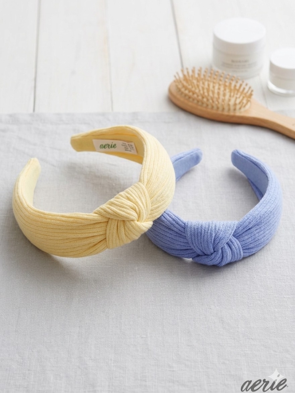 aerie NWT Ribbed Knotted Headband Duo in Pale Yellow & Periwinkle